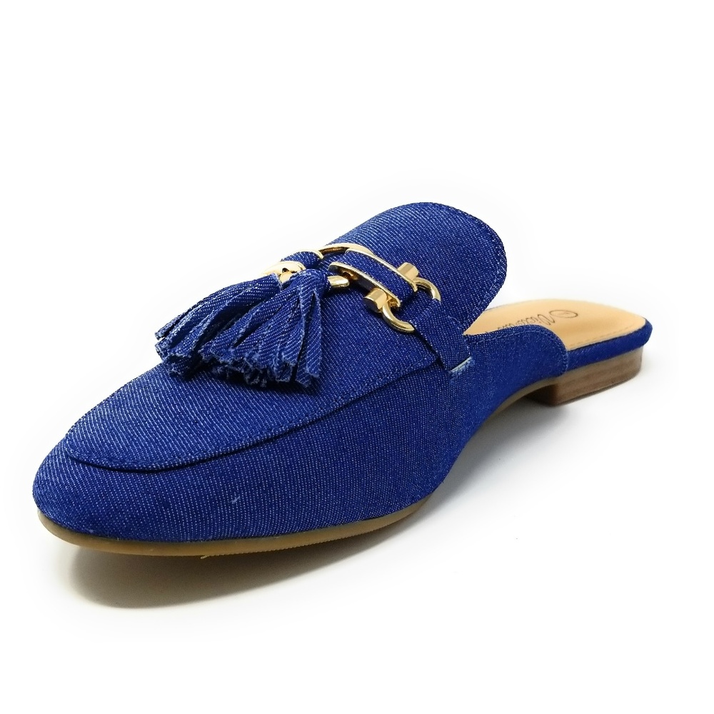 Women Denim Mules With Tassels, HK-7082, Blue - Picture 2 of 3